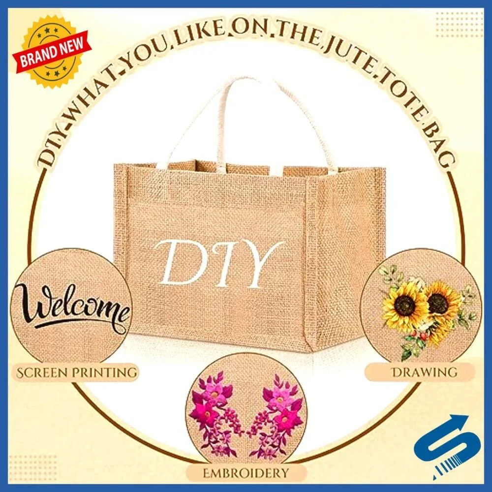 Reusable Jute Tote Bags Mini Waterproof Canvas DIY Wedding Beach Gift Set